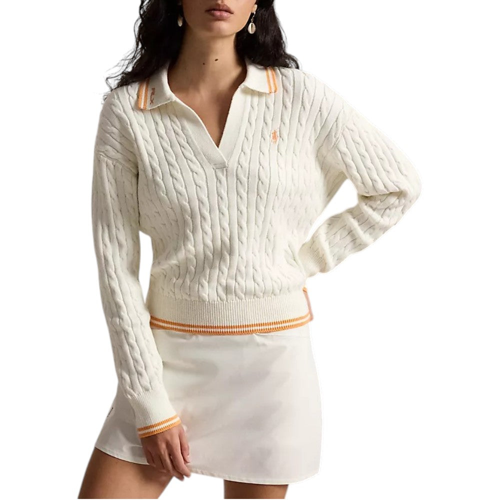 RLX Ralph Lauren Women's Cable Knit Pullover - White Splash Multi