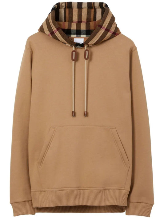 Burberry Check Trim Hooded Sweatshirt Camel Brown