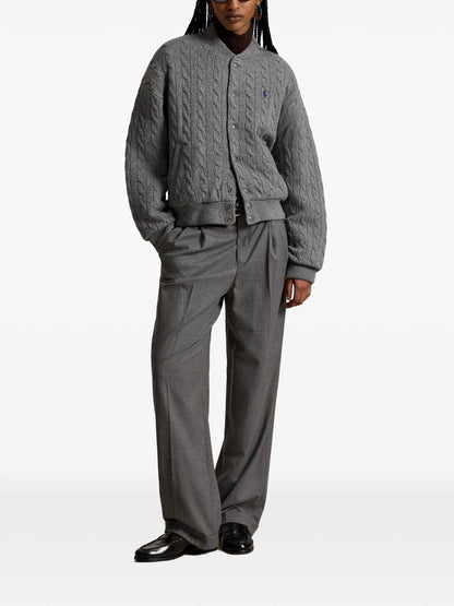 RALPH LAUREN WOMEN Cable-Knit Wool-Cashmere Snapped Jacket Flannel Grey Heather