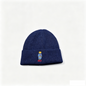 Polo Bear Embroidered Ribbed Knit Beanie, Navy Blue Warm Winter Hat