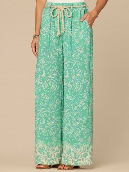 "Ab"leisure Skyrise Rope Belt Spade Pocket Printed Wide Leg Pants