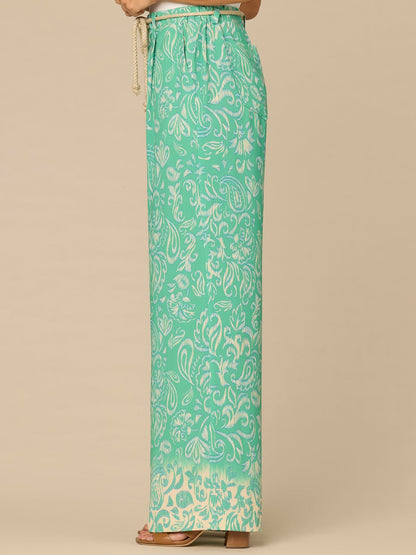 "Ab"leisure Skyrise Rope Belt Spade Pocket Printed Wide Leg Pants