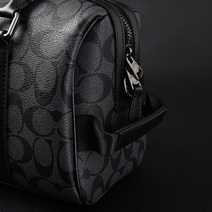 Coach Signature Duffel Bag – Black Monogram Canvas with Leather Trim