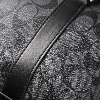 Coach Signature Duffel Bag – Black Monogram Canvas with Leather Trim