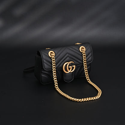 Gucci GG Marmont Small Matelassé Shoulder Bag – Black Leather with Gold Hardware