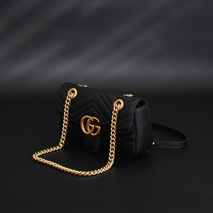 Gucci GG Marmont Small Matelassé Shoulder Bag – Black Leather with Gold Hardware