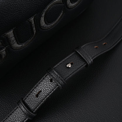 Gucci Black Leather Embossed Logo Belt Bag