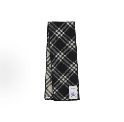 Burberry Men Wool Knit Scarf, Check Plaid Pattern, Black/White