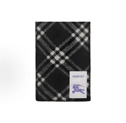 Burberry Men Wool Knit Scarf, Check Plaid Pattern, Black/White