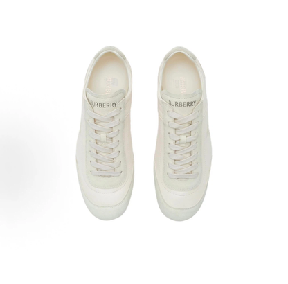 Burberry Knight Runner Suede Low-Top Sneakers, Cream White