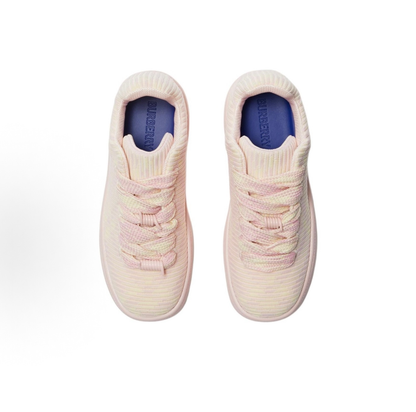 Burberry Women Stretch Knit Low‑Top Sneakers, Pastel Pink Jacquard Casual Board Shoes Thick Rope Laces Daily Footwear