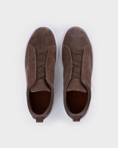 Dark Beige Suede Triple Stitch Sneakers