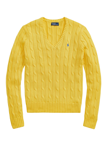 RALPH LAUREN WOMEN Cable-knit Cotton V-neck Sweater Trainer Yellow